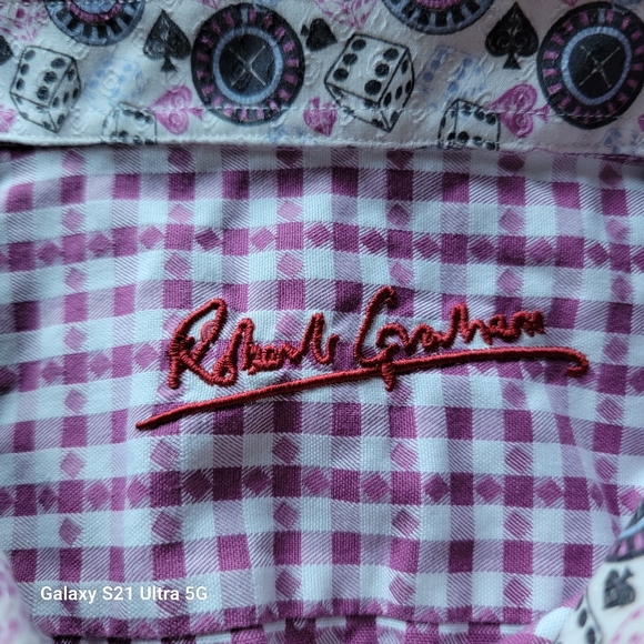 Robert Graham Mens Shirt Purple/White Check Flip Cuff Casino Vegas XL 17/44 - Picture 3 of 11